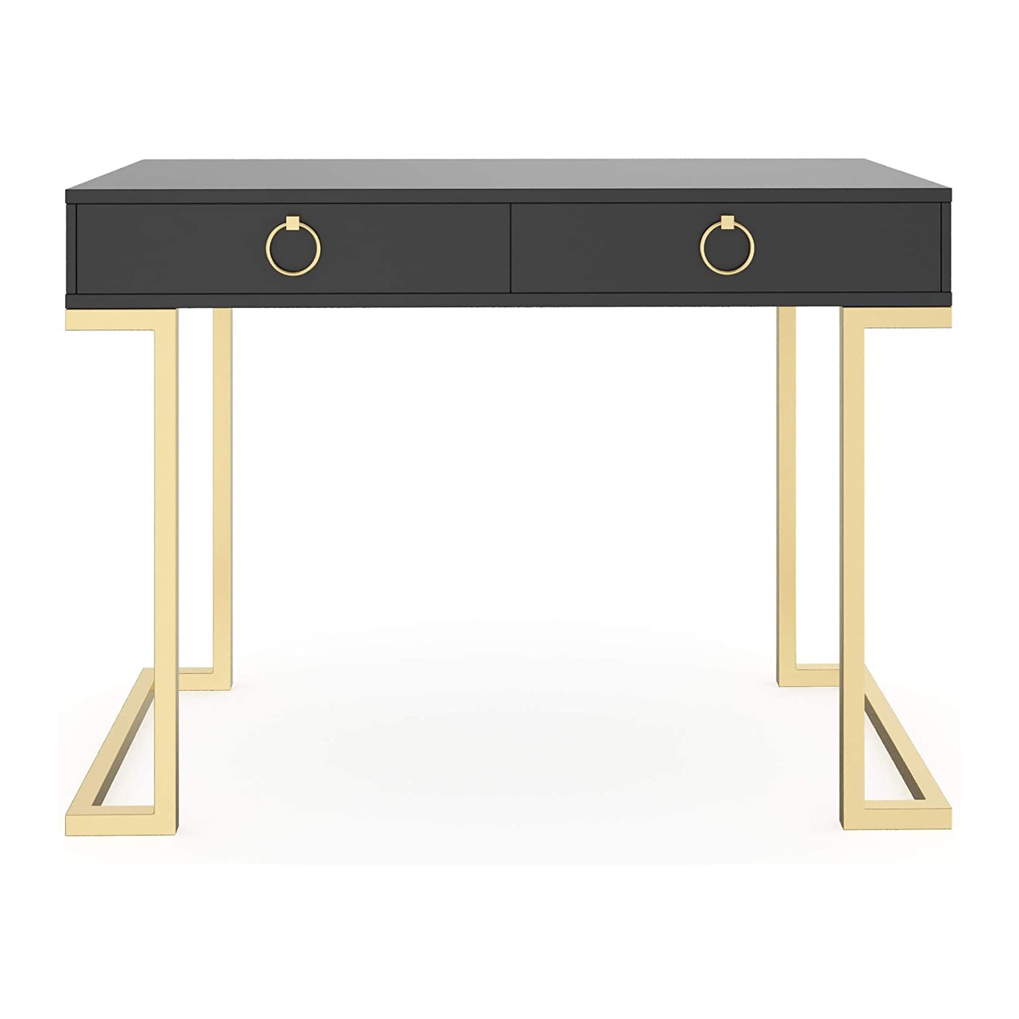 Nathan James Parker Modern Home Office Writing, Computer or Laptop Desk with Open Storage Cubby and Small Drawer, Walnut