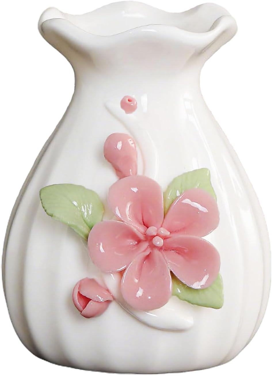 Handmade Ceramic Vase, 3D Hand Painted Flower Home Decor, Porcelain Relief Flowers, Living Room Dining Desk Statue Ornaments, 1 Piece