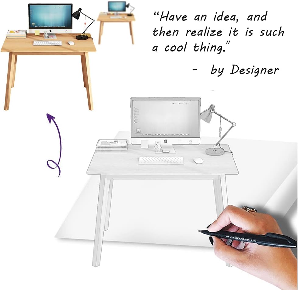 IOTXY Simple Wooden Writing Desk - Modern Minimalist Style PC Laptop Computer Workbench with Solid Wood Legs, 55" W Home Office Work Table for TV Stand Music Video Live Broadcast Workstation, White