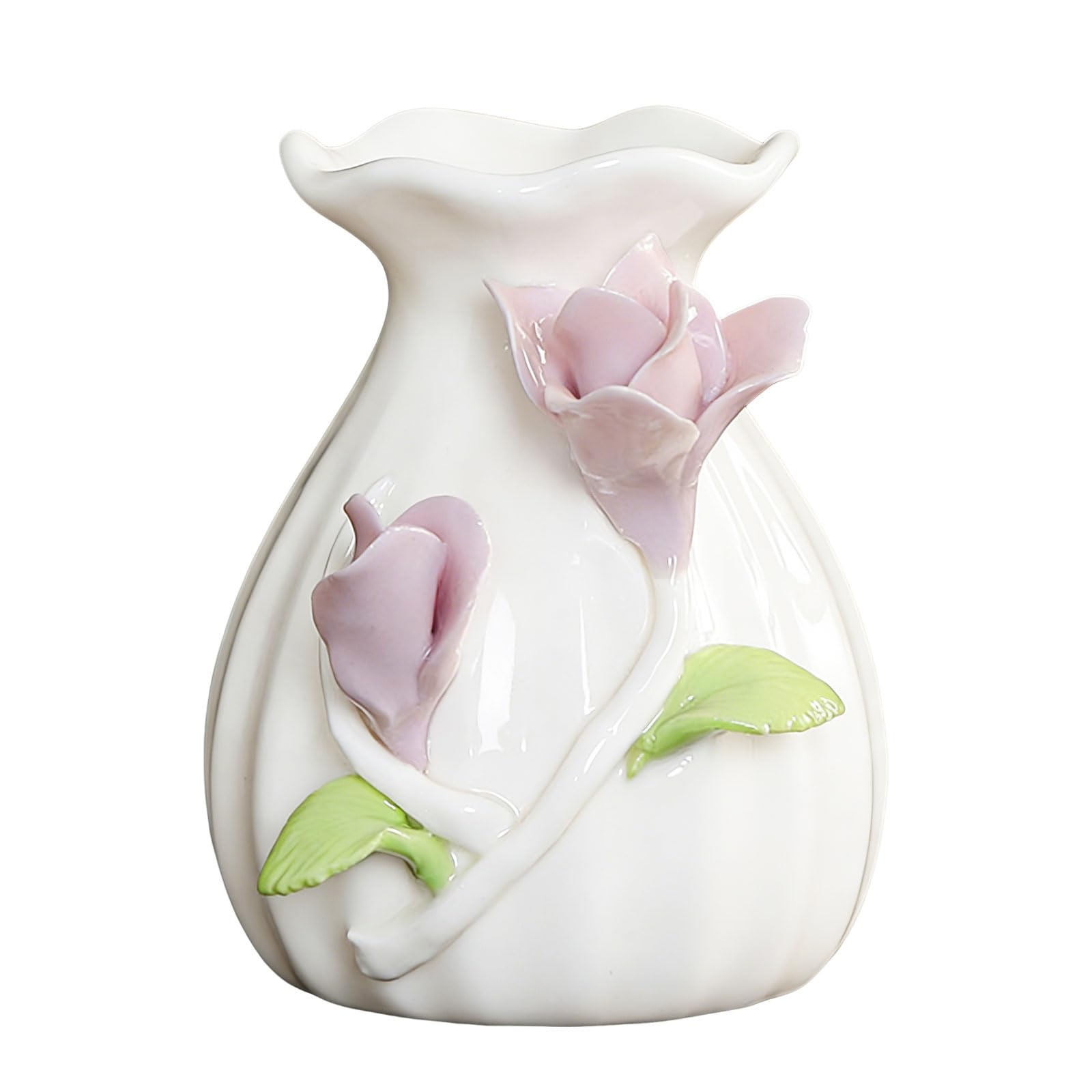 Handmade Ceramic Vase, 3D Hand Painted Flower Home Decor, Porcelain Relief Flowers, Living Room Dining Desk Statue Ornaments, 1 Piece