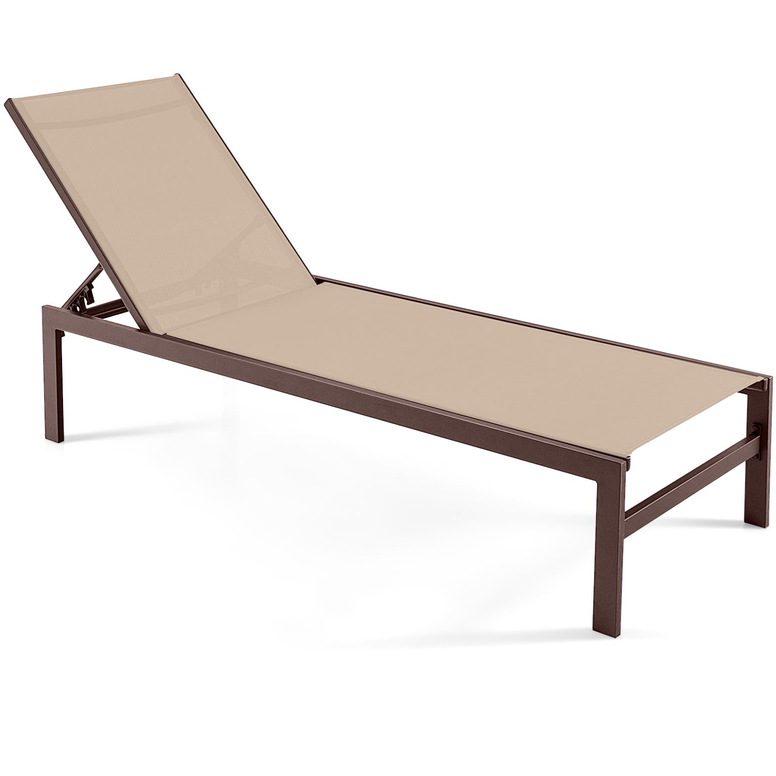 Tangkula Aluminum Lounge Chair Outdoor, Patio Adjustable Chaise Lounge with 6-Position Backrest, Aluminum Frame, Breathable Fabric, Lightweight Recliner Pool Chairs for Poolside, Backyard (1, Brown)