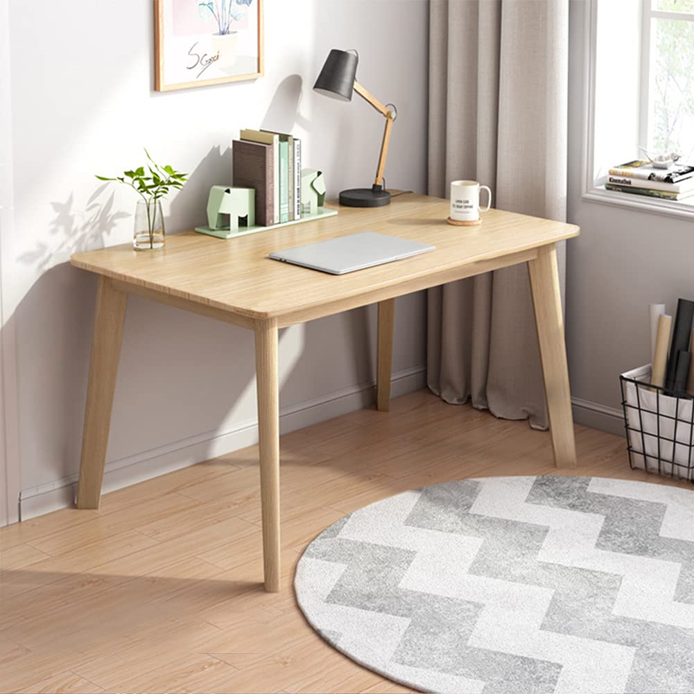IOTXY Simple Wooden Writing Desk - Modern Minimalist Style PC Laptop Computer Workbench with Solid Wood Legs, 55" W Home Office Work Table for TV Stand Music Video Live Broadcast Workstation, White