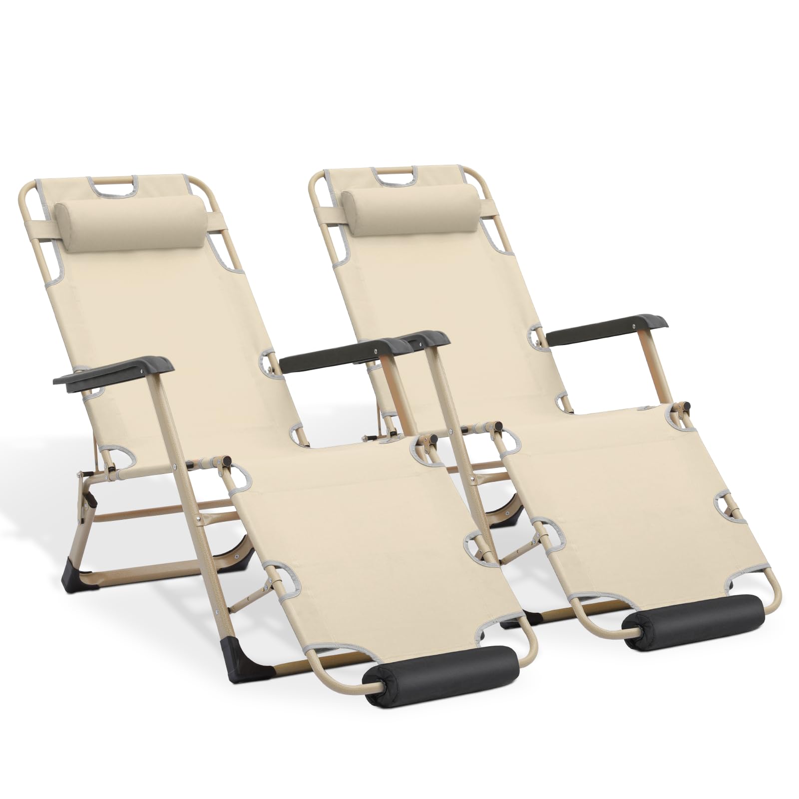 MoNiBloom Patio Lounge Chair Set of 2 Folding Lawn Lounger Outdoor Camp Reclining Chair with Adjustable Headrest for Garden Yard Pool Side, 330lbs Capacity