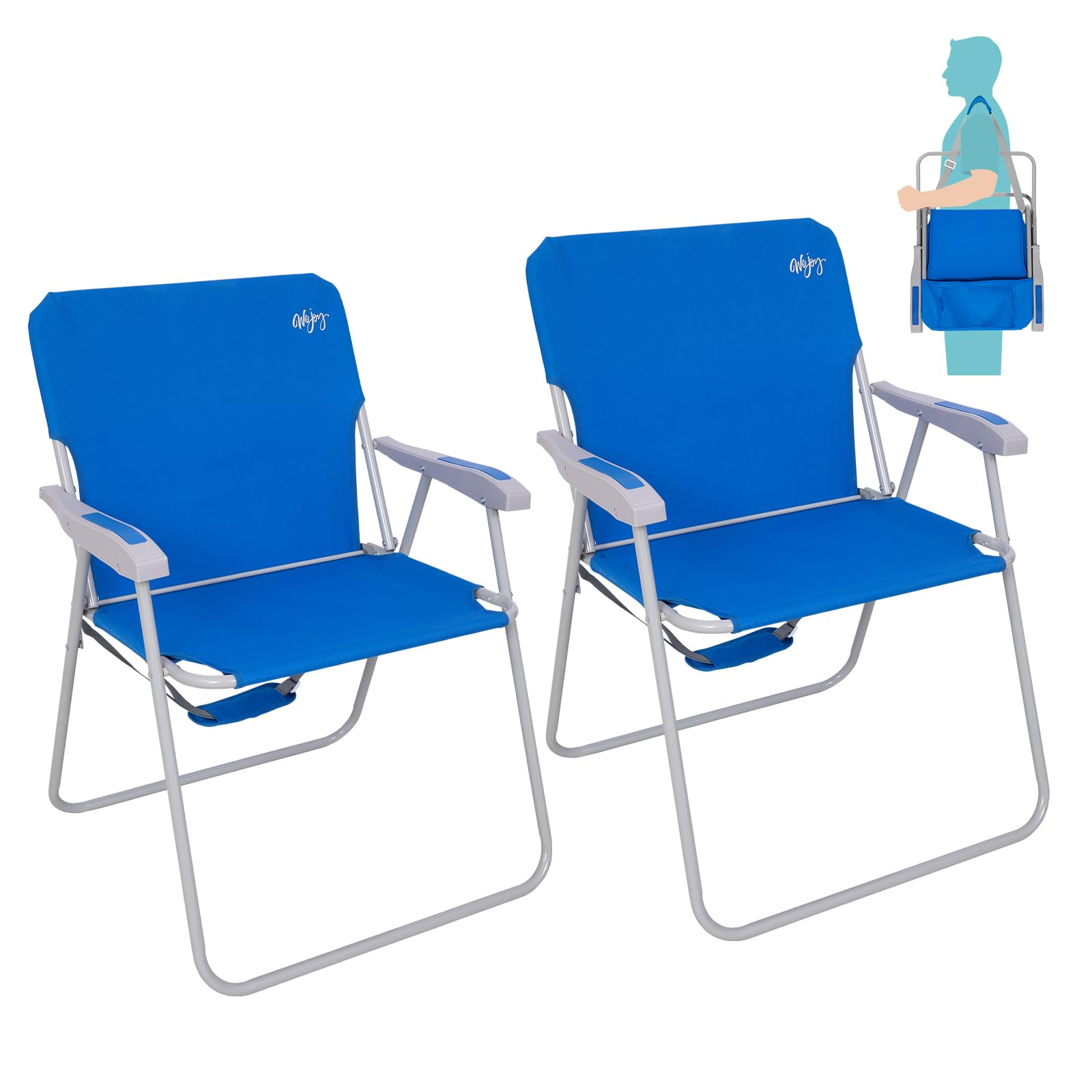 #WEJOY Folding Beach Chair for Adults, Lightweight Beach Chair with Shoulder Straps, High Back Camping Chairs with Hard Armrest, Supports 300lbs for Outdoor Lawn Concert