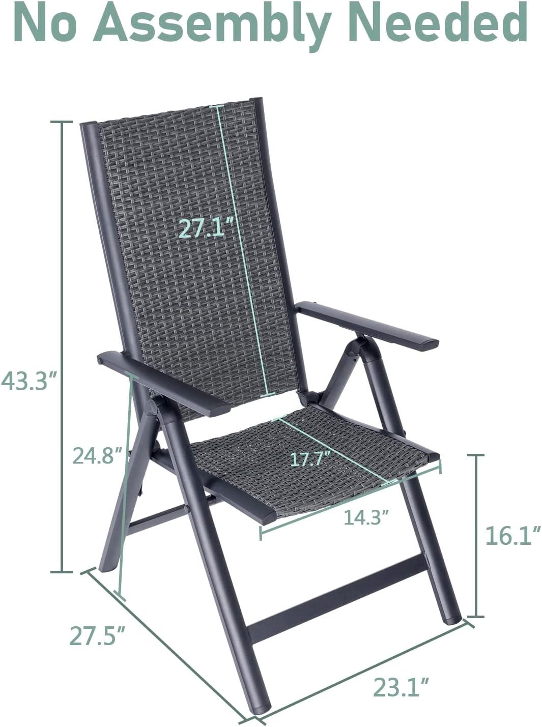 recliners Patio Folding Chair, Large, Gray
