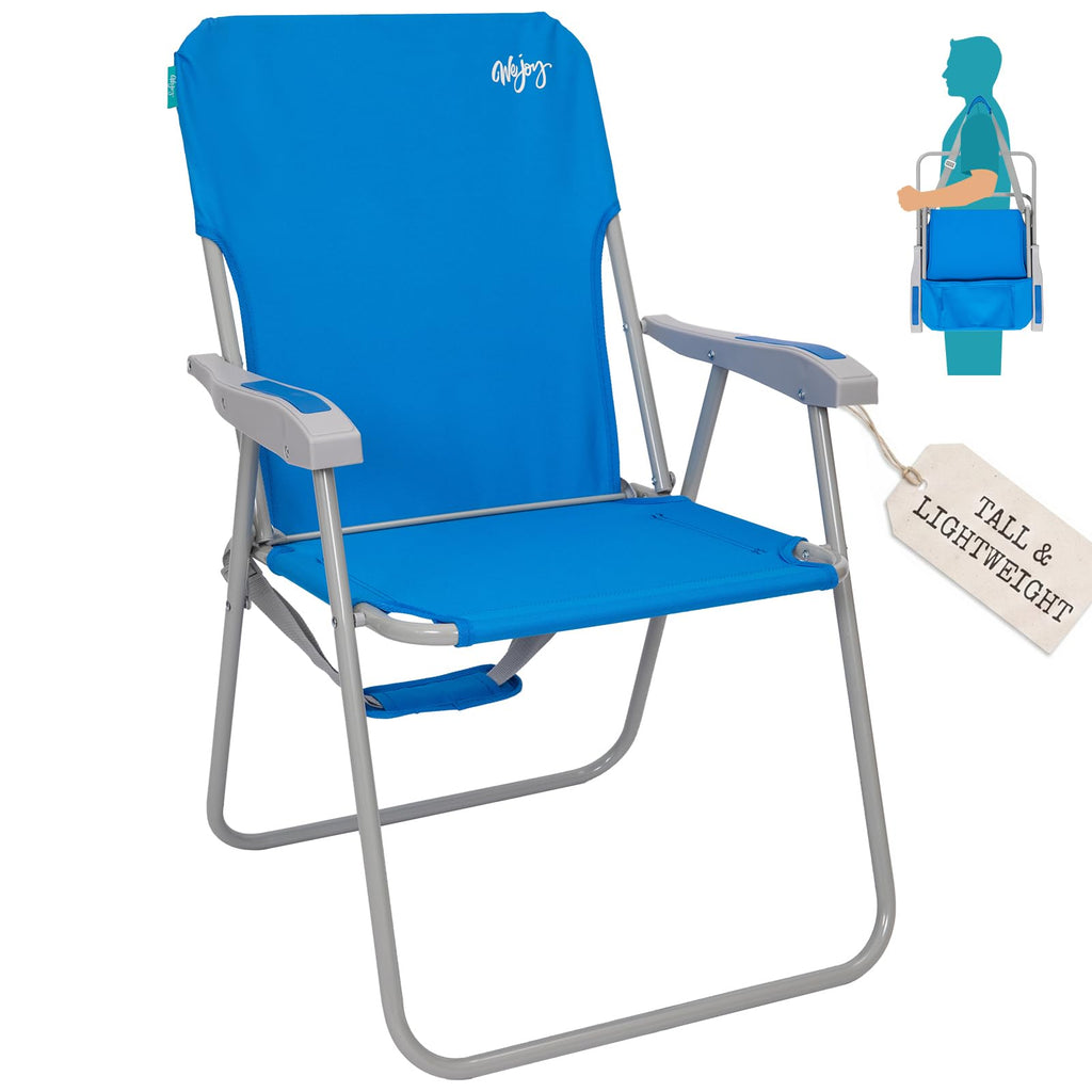 #WEJOY Folding Beach Chair for Adults, Lightweight Beach Chair with Shoulder Straps, High Back Camping Chairs with Hard Armrest, Supports 300lbs for Outdoor Lawn Concert