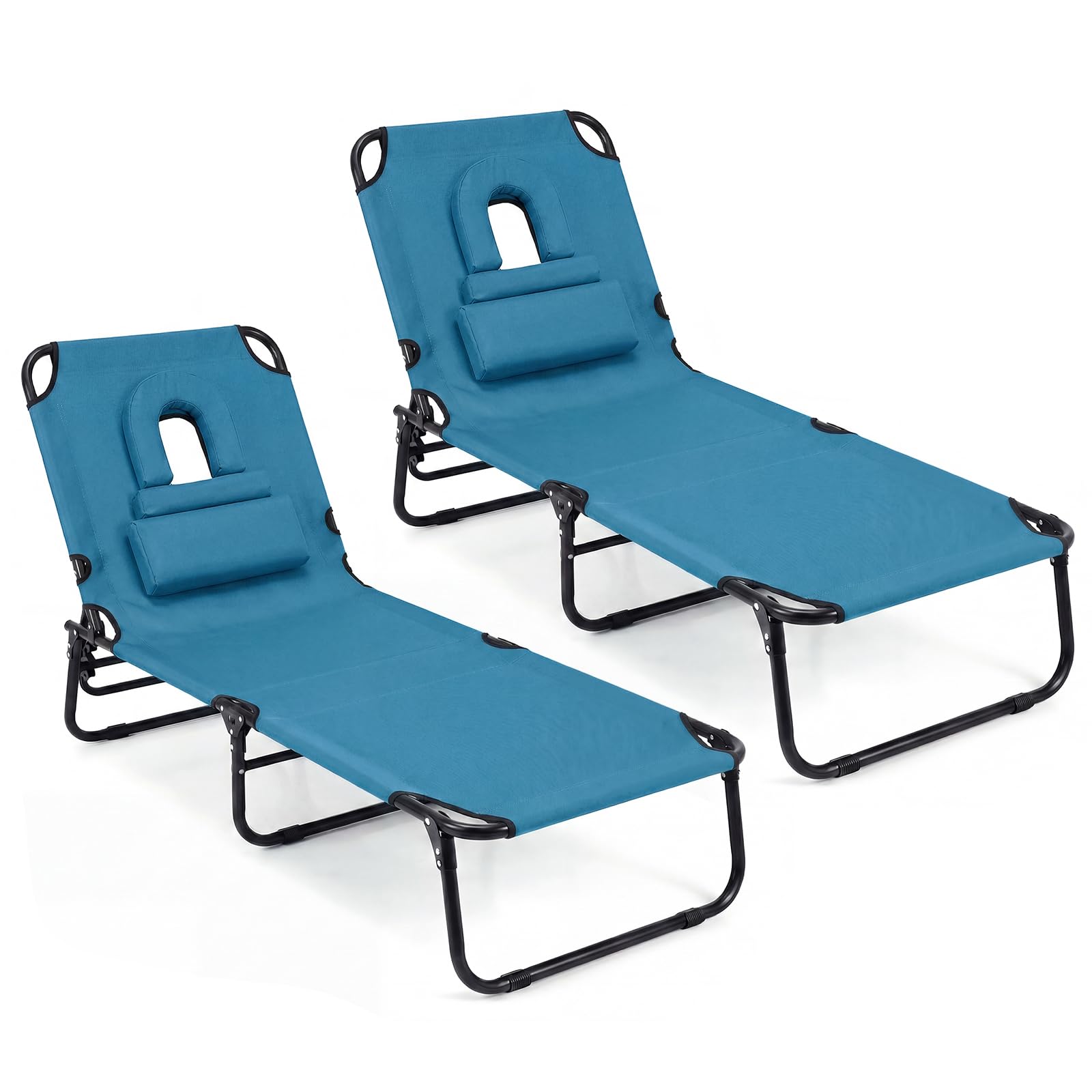 GYMAX Tanning Chair, Folding Lounge Chairs with Face Hole & Cover, Removable Pillow Carry Handle, Portable Compact Outdoor Layout Recliner for Beach, Poolside, Lawn, Patio, Camping (Red,1)