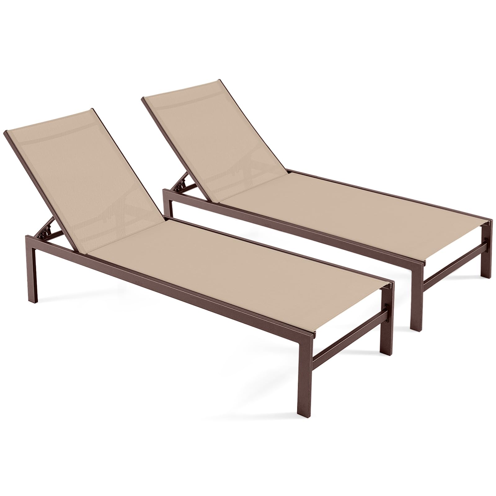 Tangkula Aluminum Lounge Chair Outdoor, Patio Adjustable Chaise Lounge with 6-Position Backrest, Aluminum Frame, Breathable Fabric, Lightweight Recliner Pool Chairs for Poolside, Backyard (1, Brown)