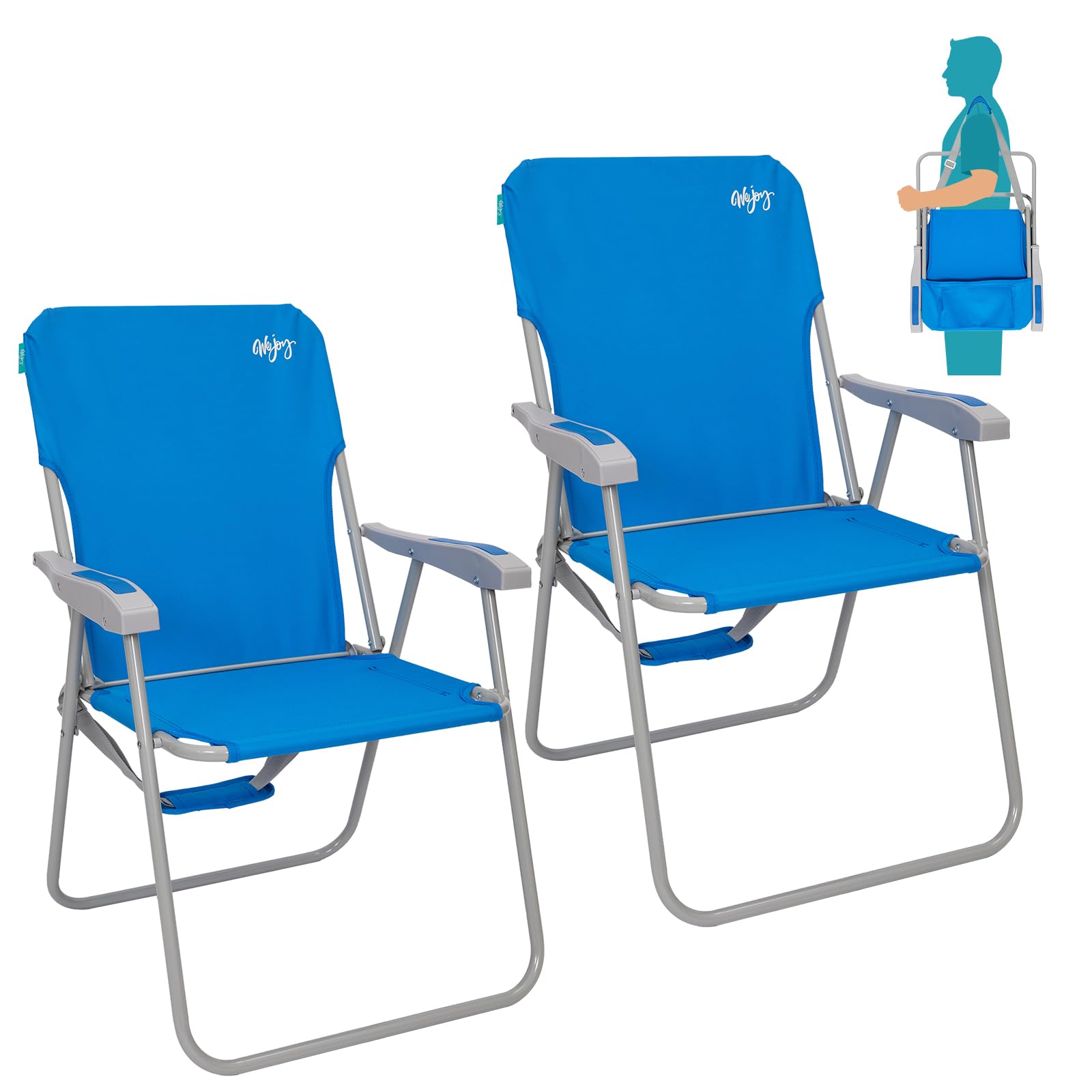 #WEJOY Folding Beach Chair for Adults, Lightweight Beach Chair with Shoulder Straps, High Back Camping Chairs with Hard Armrest, Supports 300lbs for Outdoor Lawn Concert
