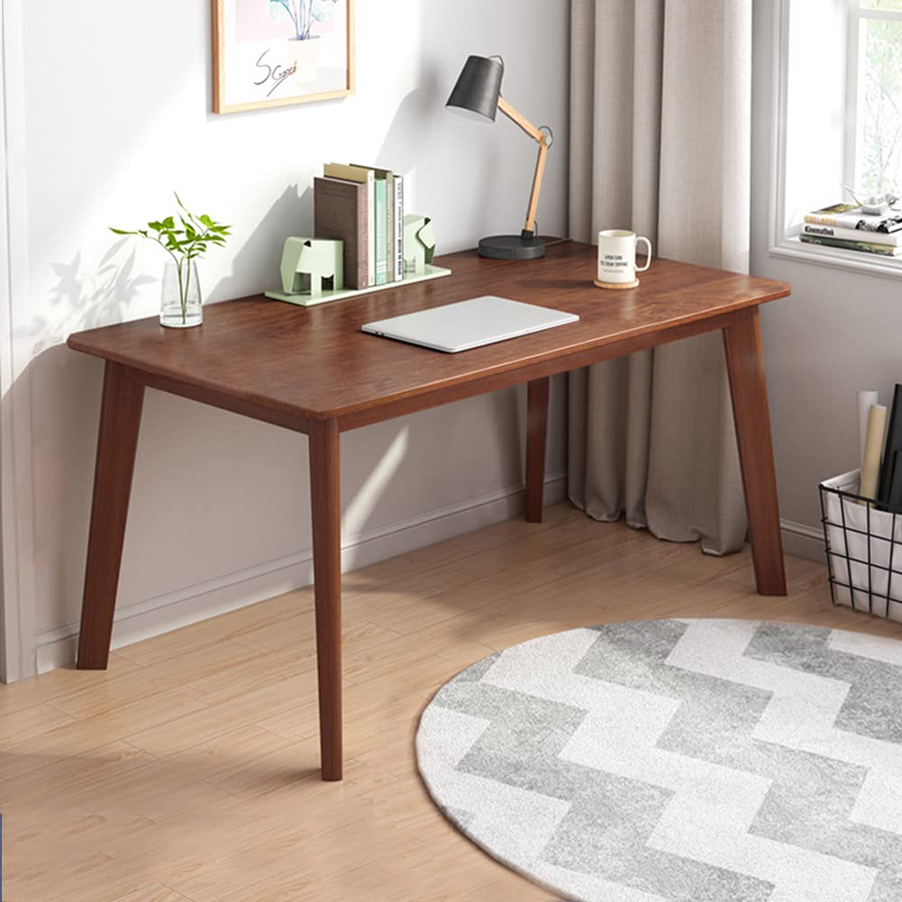 IOTXY Simple Wooden Writing Desk - Modern Minimalist Style PC Laptop Computer Workbench with Solid Wood Legs, 55" W Home Office Work Table for TV Stand Music Video Live Broadcast Workstation, White