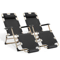 MoNiBloom Patio Lounge Chair Set of 2 Folding Lawn Lounger Outdoor Camp Reclining Chair with Adjustable Headrest for Garden Yard Pool Side, 330lbs Capacity