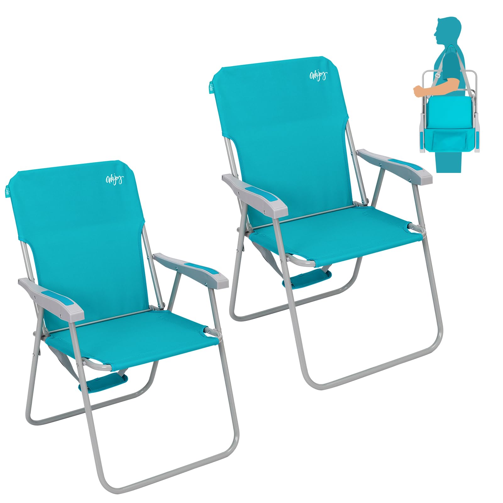 #WEJOY Folding Beach Chair for Adults, Lightweight Beach Chair with Shoulder Straps, High Back Camping Chairs with Hard Armrest, Supports 300lbs for Outdoor Lawn Concert