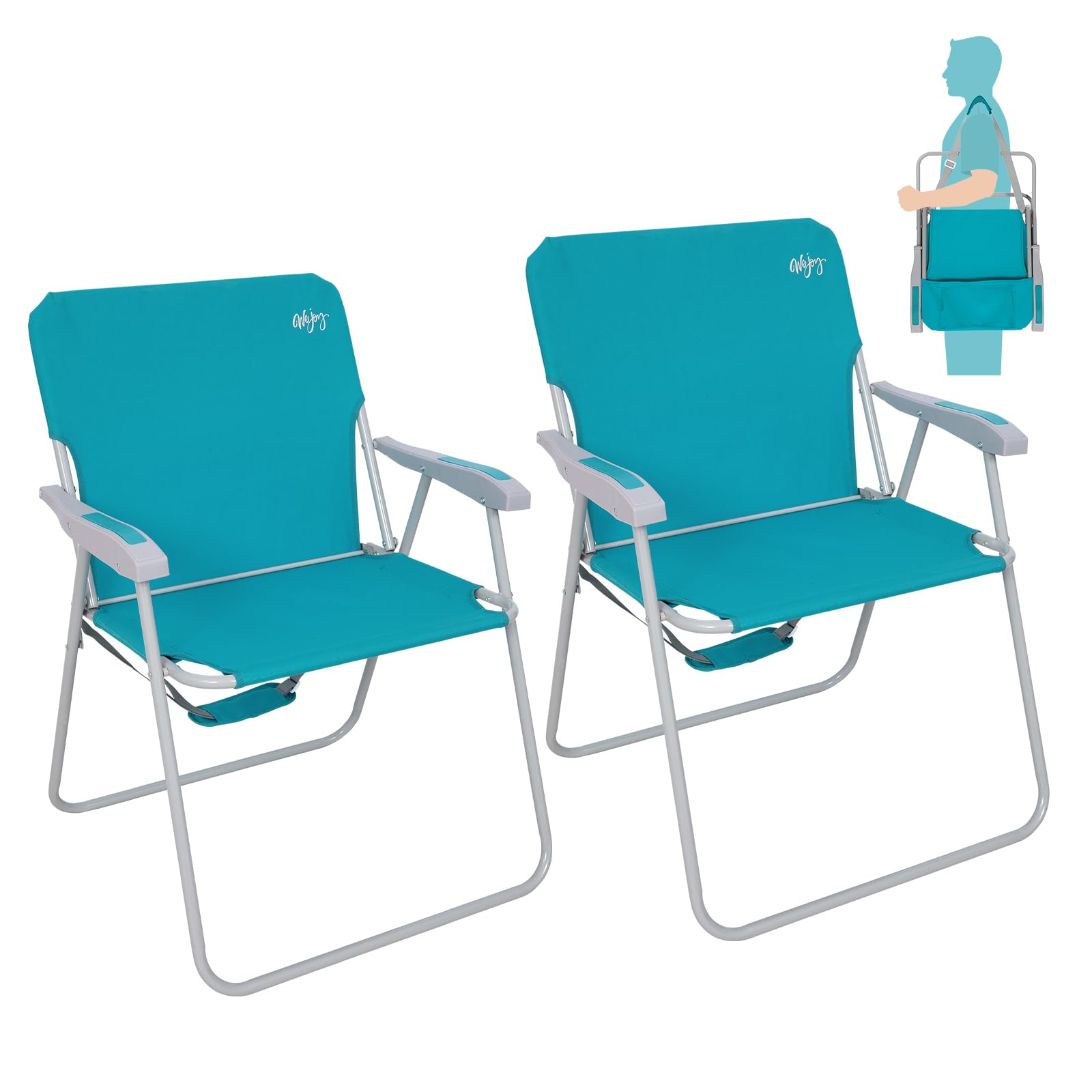 #WEJOY Folding Beach Chair for Adults, Lightweight Beach Chair with Shoulder Straps, High Back Camping Chairs with Hard Armrest, Supports 300lbs for Outdoor Lawn Concert
