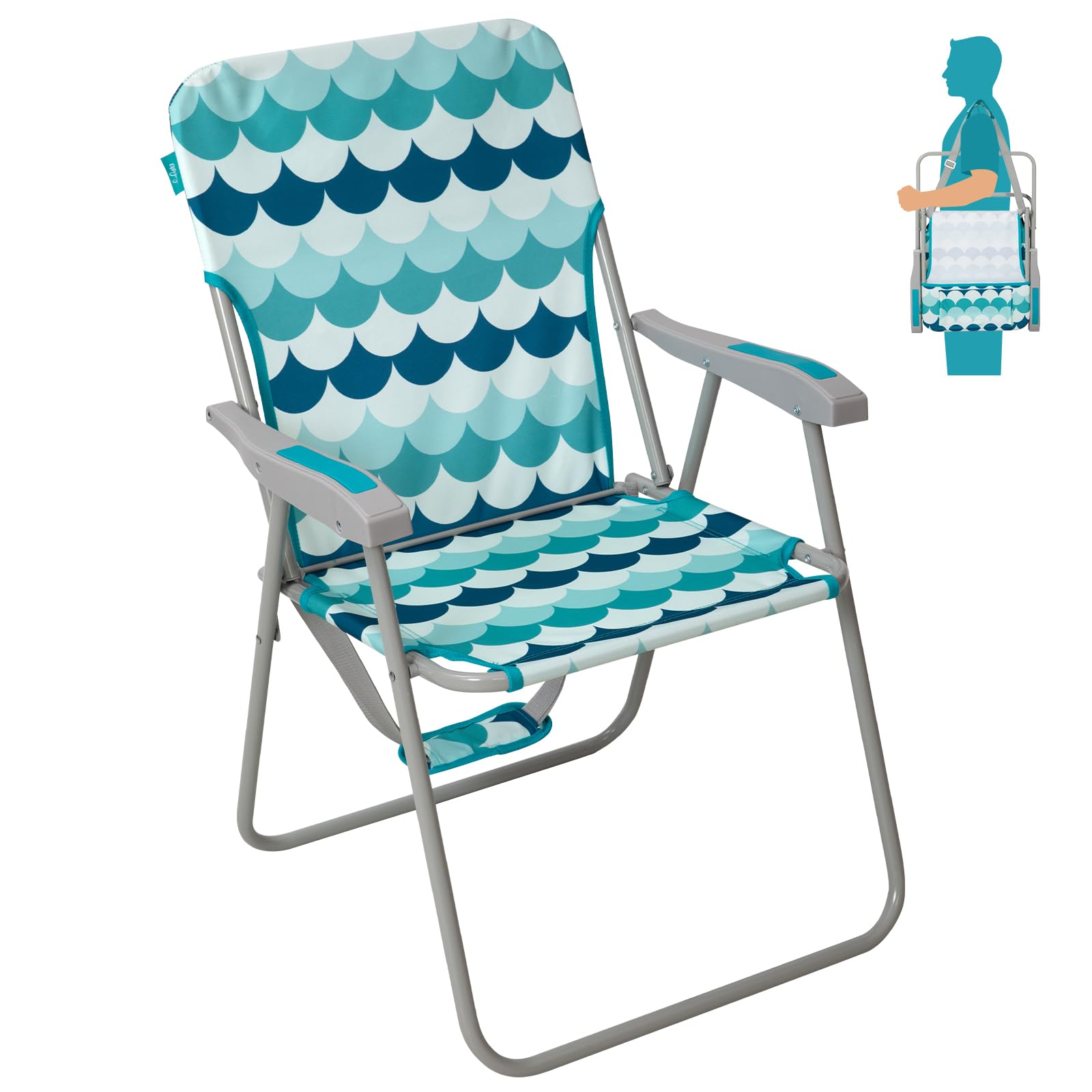 #WEJOY Folding Beach Chair for Adults, Lightweight Beach Chair with Shoulder Straps, High Back Camping Chairs with Hard Armrest, Supports 300lbs for Outdoor Lawn Concert