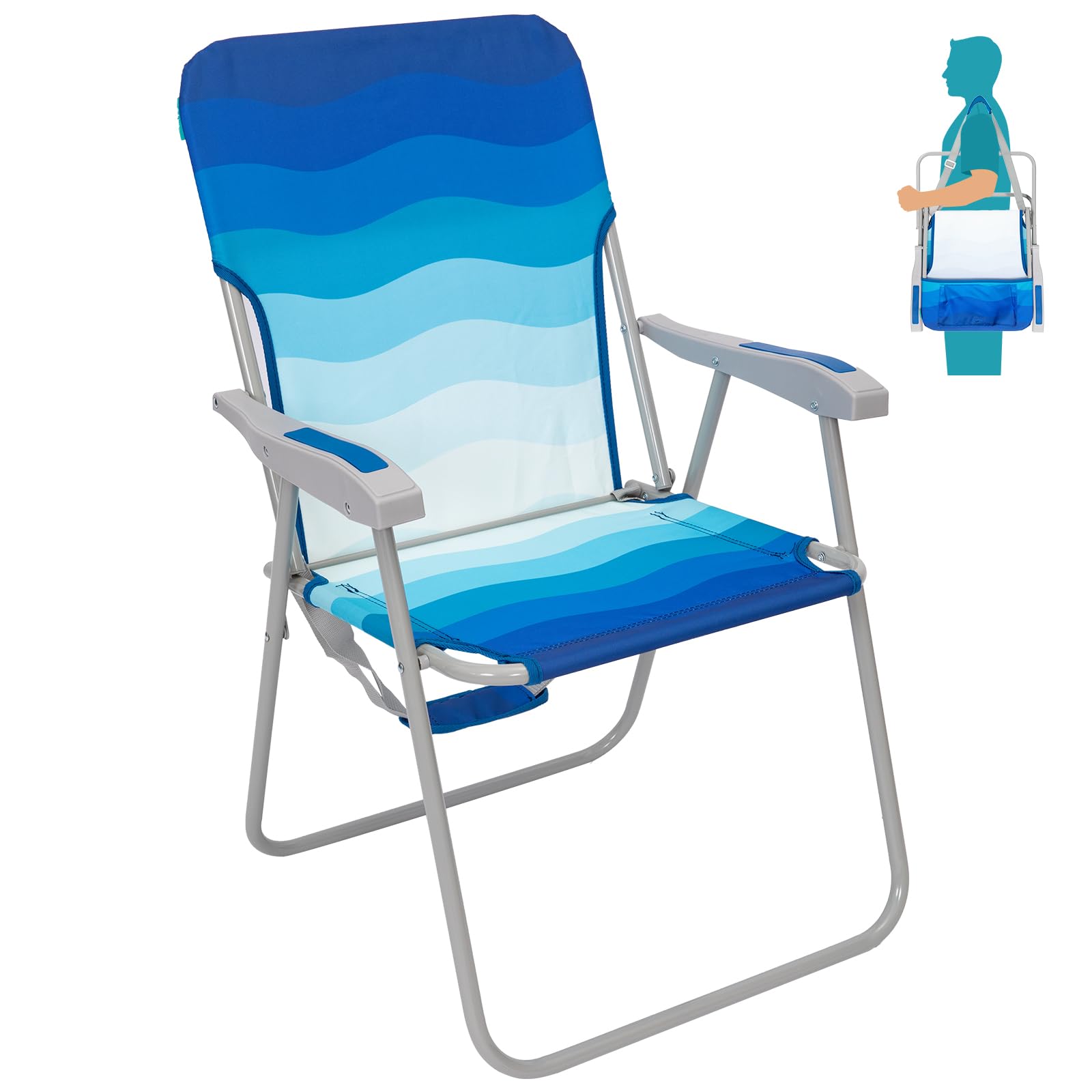 #WEJOY Folding Beach Chair for Adults, Lightweight Beach Chair with Shoulder Straps, High Back Camping Chairs with Hard Armrest, Supports 300lbs for Outdoor Lawn Concert