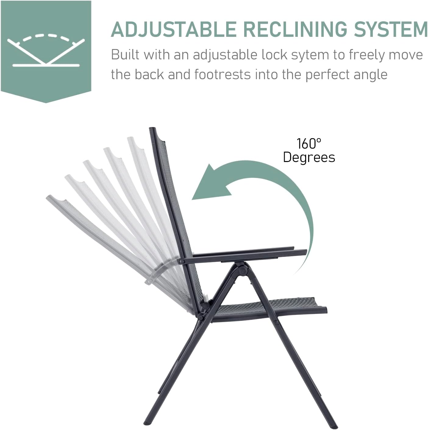recliners Patio Folding Chair, Large, Gray