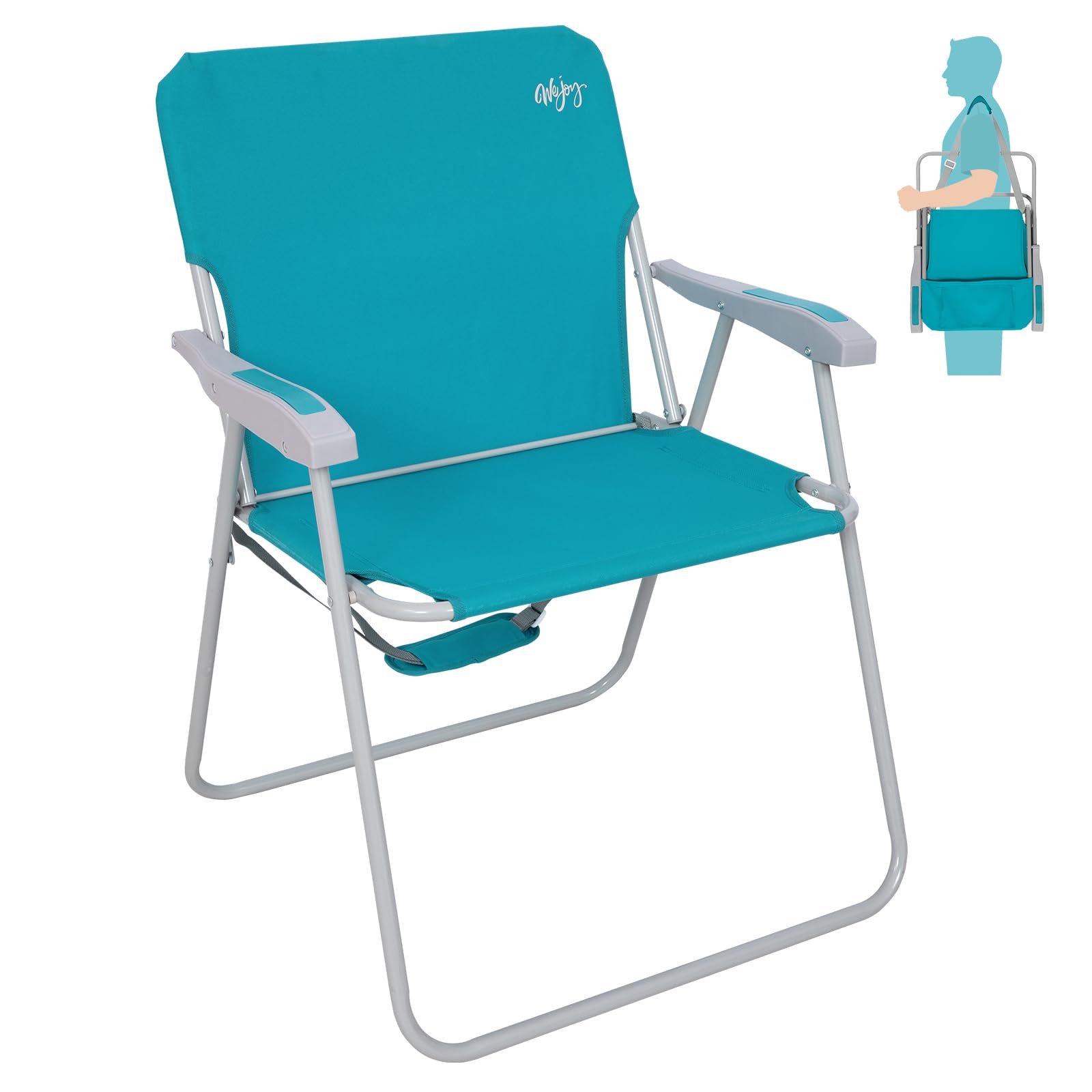 #WEJOY Folding Beach Chair for Adults, Lightweight Beach Chair with Shoulder Straps, High Back Camping Chairs with Hard Armrest, Supports 300lbs for Outdoor Lawn Concert