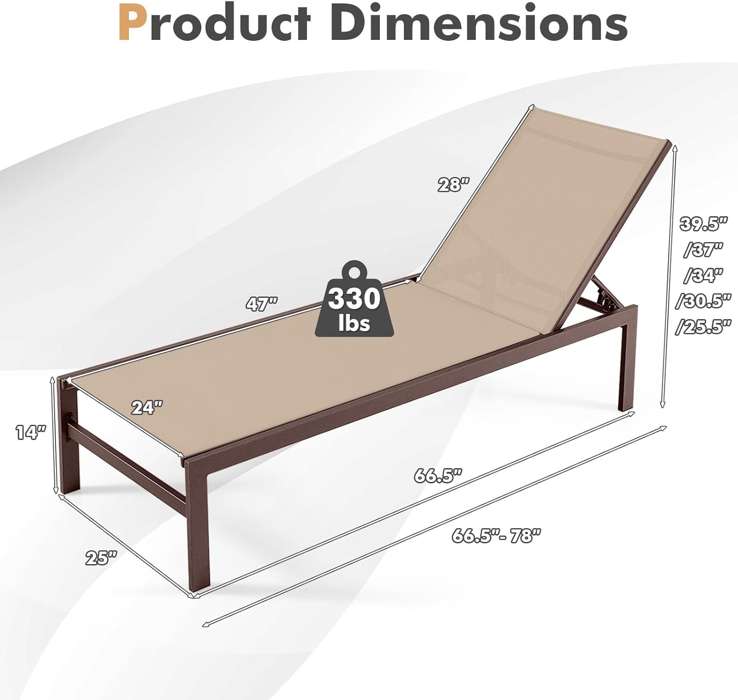 Tangkula Aluminum Lounge Chair Outdoor, Patio Adjustable Chaise Lounge with 6-Position Backrest, Aluminum Frame, Breathable Fabric, Lightweight Recliner Pool Chairs for Poolside, Backyard (1, Brown)