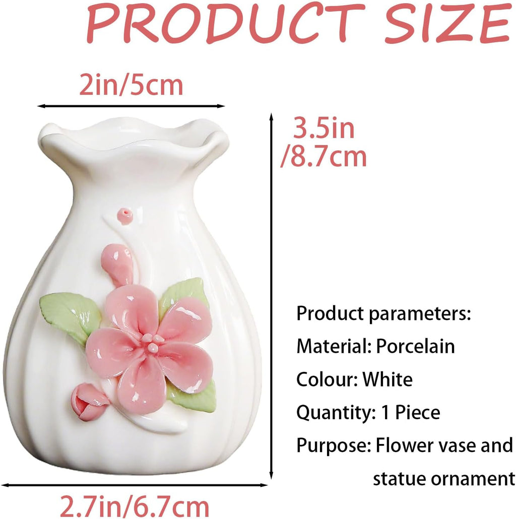 Handmade Ceramic Vase, 3D Hand Painted Flower Home Decor, Porcelain Relief Flowers, Living Room Dining Desk Statue Ornaments, 1 Piece