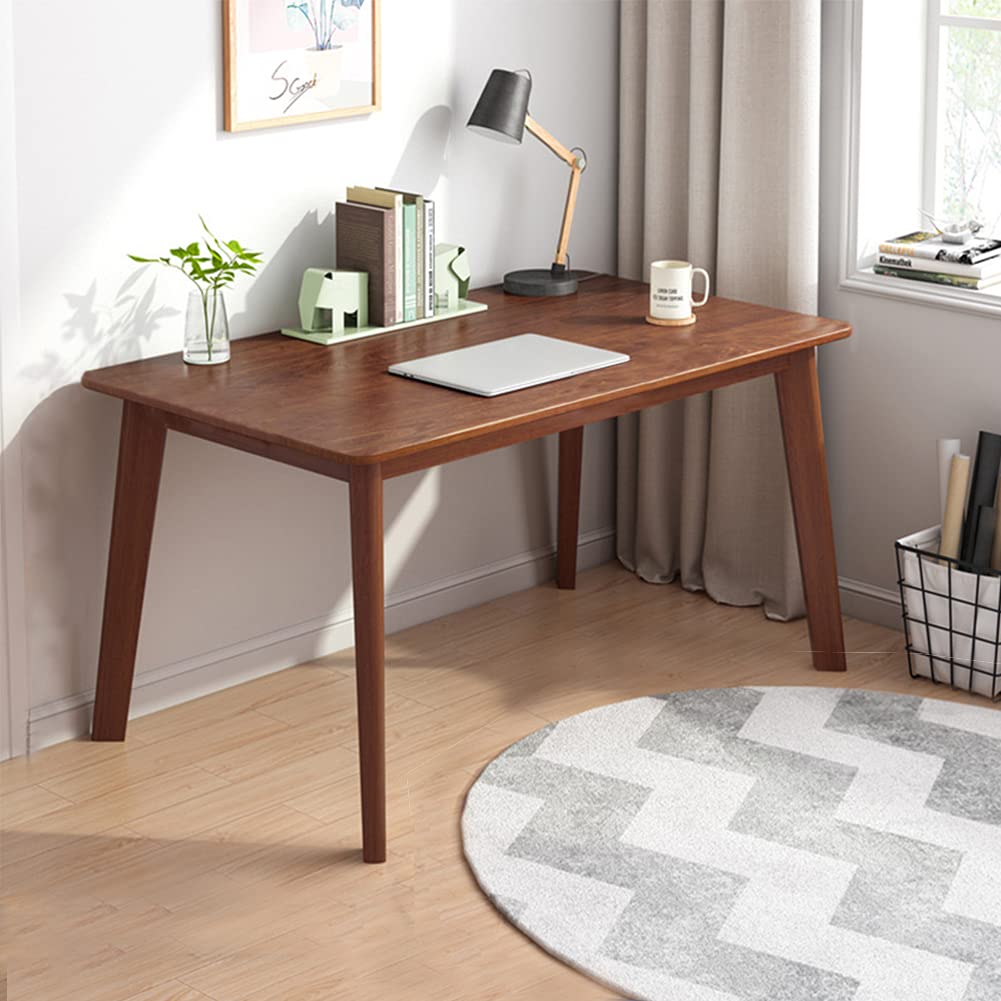 IOTXY Simple Wooden Writing Desk - Modern Minimalist Style PC Laptop Computer Workbench with Solid Wood Legs, 55" W Home Office Work Table for TV Stand Music Video Live Broadcast Workstation, White