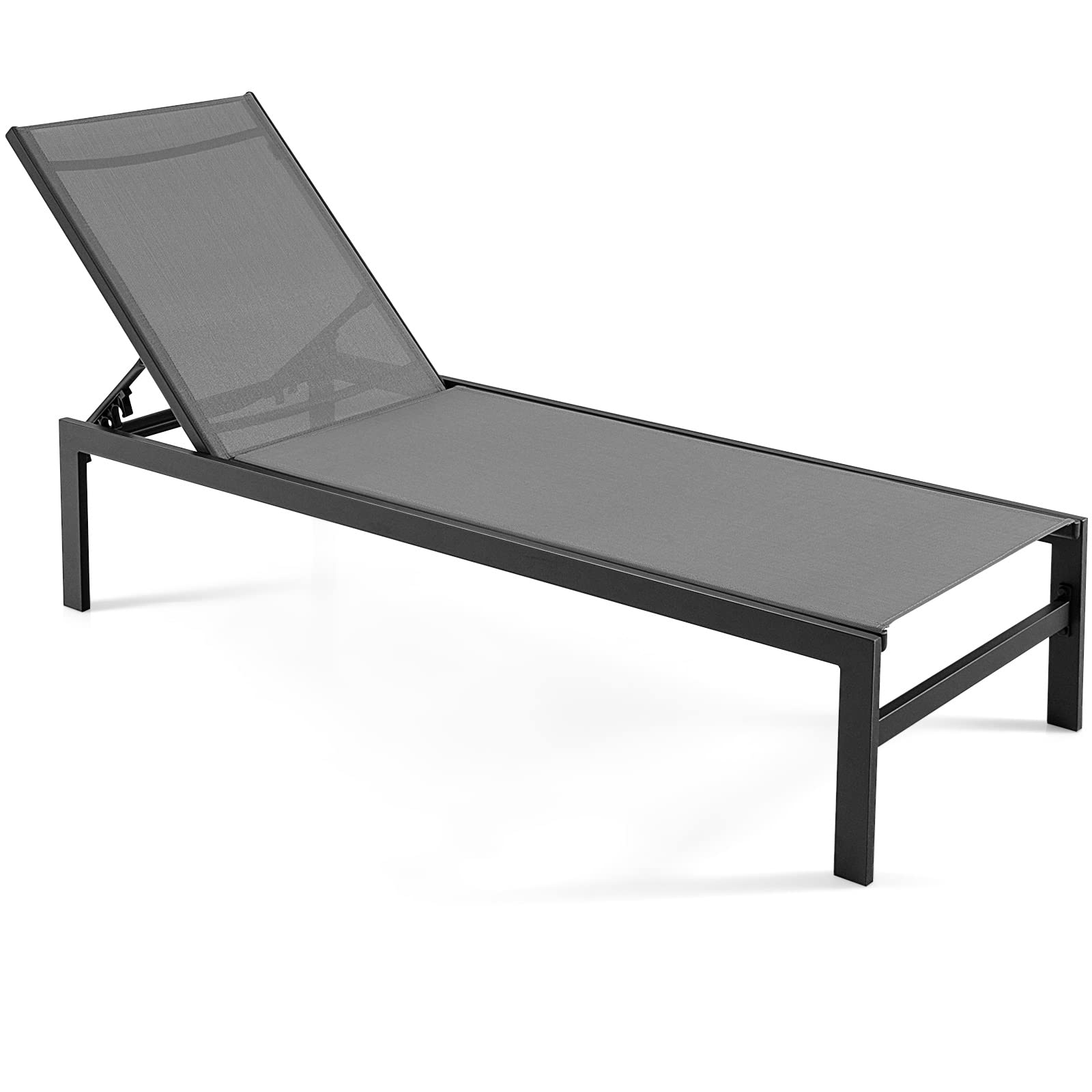 Tangkula Aluminum Lounge Chair Outdoor, Patio Adjustable Chaise Lounge with 6-Position Backrest, Aluminum Frame, Breathable Fabric, Lightweight Recliner Pool Chairs for Poolside, Backyard (1, Brown)