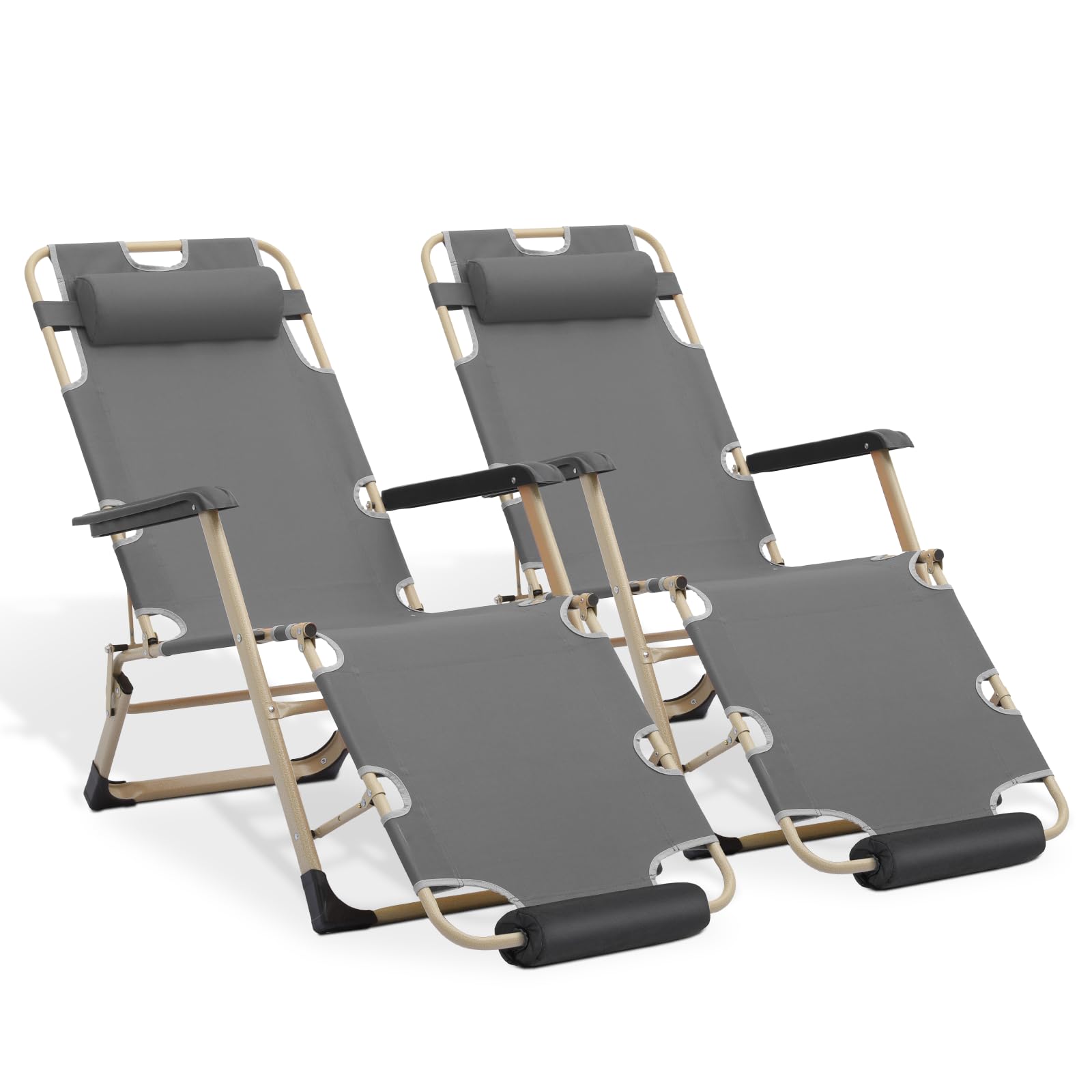 MoNiBloom Patio Lounge Chair Set of 2 Folding Lawn Lounger Outdoor Camp Reclining Chair with Adjustable Headrest for Garden Yard Pool Side, 330lbs Capacity