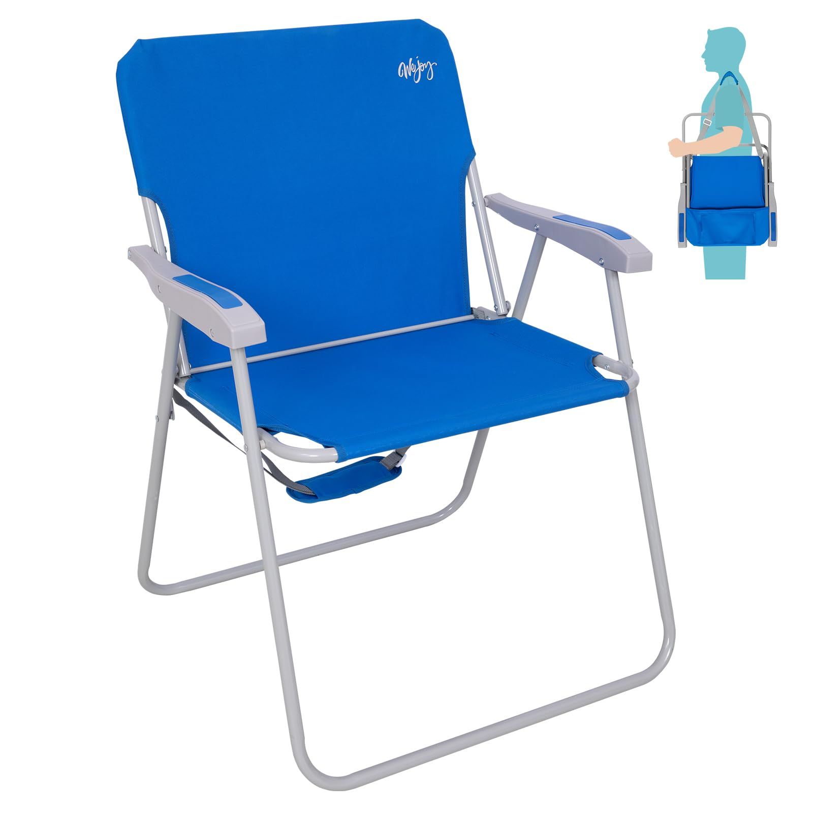 #WEJOY Folding Beach Chair for Adults, Lightweight Beach Chair with Shoulder Straps, High Back Camping Chairs with Hard Armrest, Supports 300lbs for Outdoor Lawn Concert
