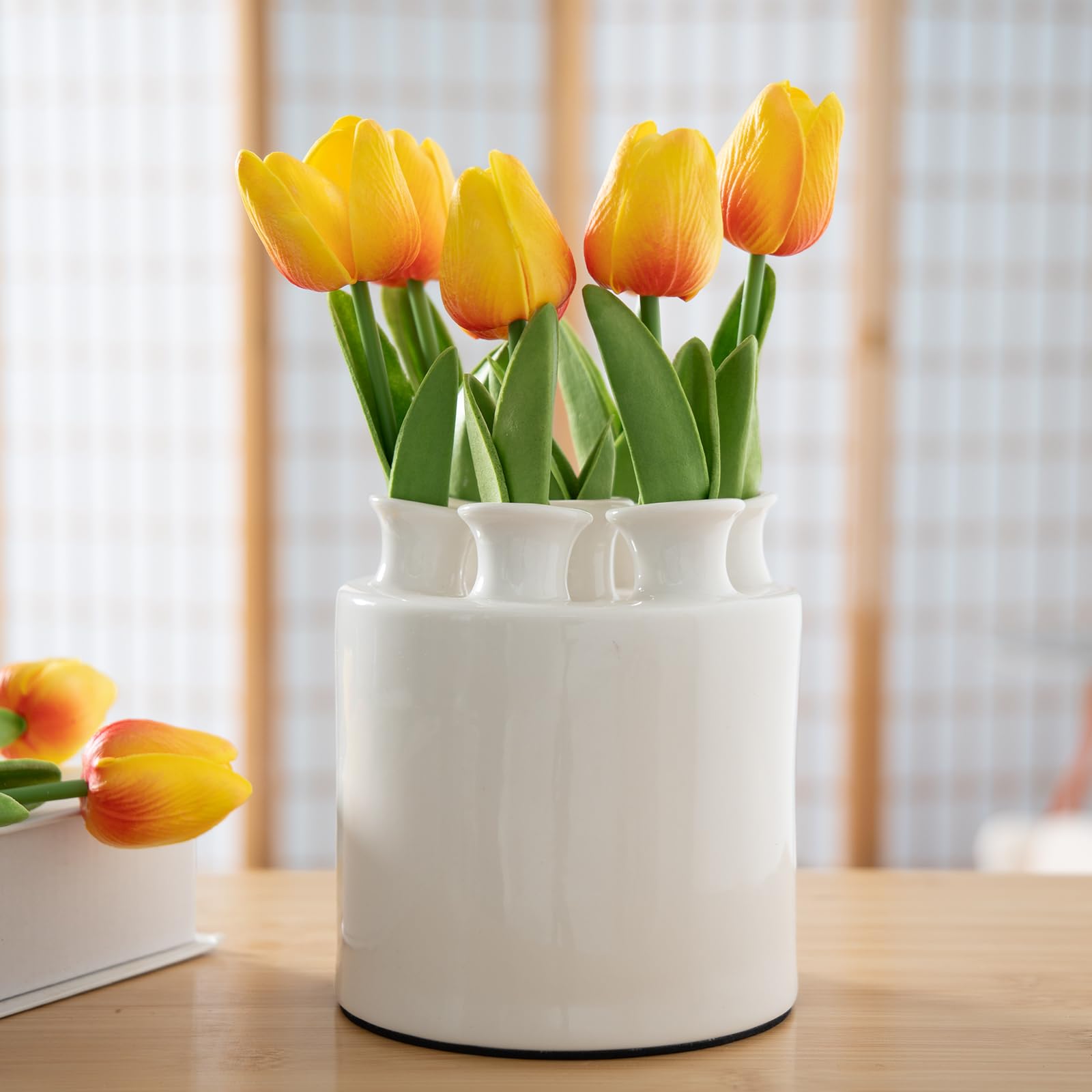 MOUGIGI Unique Ceramic Vase, Cute Boho Decor, Small Cream Vase for Dried Flowers or Single Bud - Sun and Moon Face Design