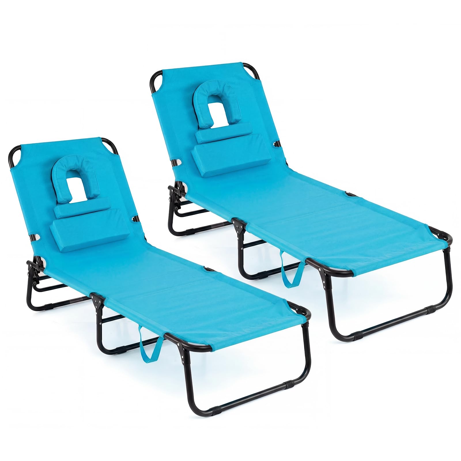 GYMAX Tanning Chair, Folding Lounge Chairs with Face Hole & Cover, Removable Pillow Carry Handle, Portable Compact Outdoor Layout Recliner for Beach, Poolside, Lawn, Patio, Camping (Red,1)