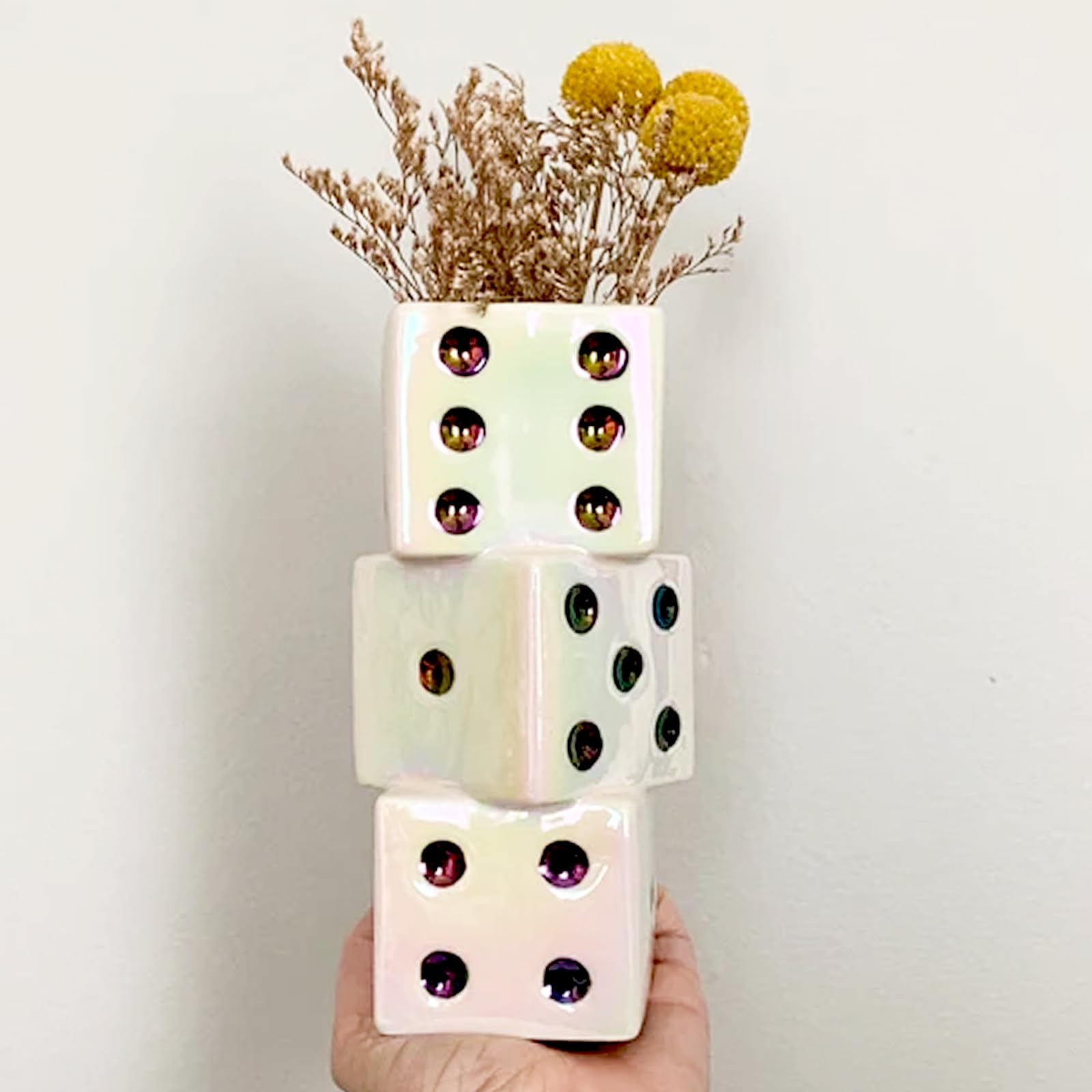 MOUGIGI Unique Ceramic Vase, Cute Boho Decor, Small Cream Vase for Dried Flowers or Single Bud - Sun and Moon Face Design
