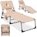 COSTWAY Tanning Chair with Face Hole, Folding Beach Lounge Chair with 4-Position Adjustable Backrest, Pillow & Side Pocket, Foldable Chaise Lounge Chair Outdoor for Sunbathing, Camping (1, Pink)