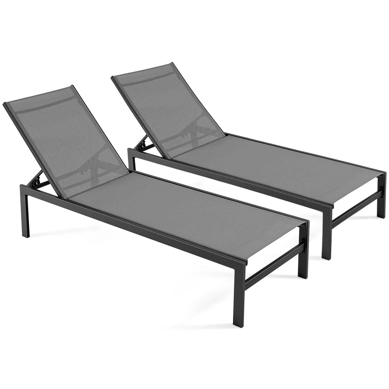 Tangkula Aluminum Lounge Chair Outdoor, Patio Adjustable Chaise Lounge with 6-Position Backrest, Aluminum Frame, Breathable Fabric, Lightweight Recliner Pool Chairs for Poolside, Backyard (1, Brown)