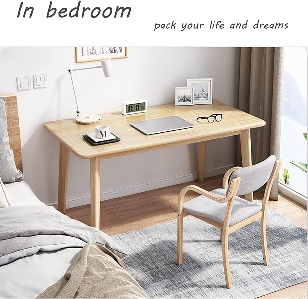 IOTXY Simple Wooden Writing Desk - Modern Minimalist Style PC Laptop Computer Workbench with Solid Wood Legs, 55" W Home Office Work Table for TV Stand Music Video Live Broadcast Workstation, White