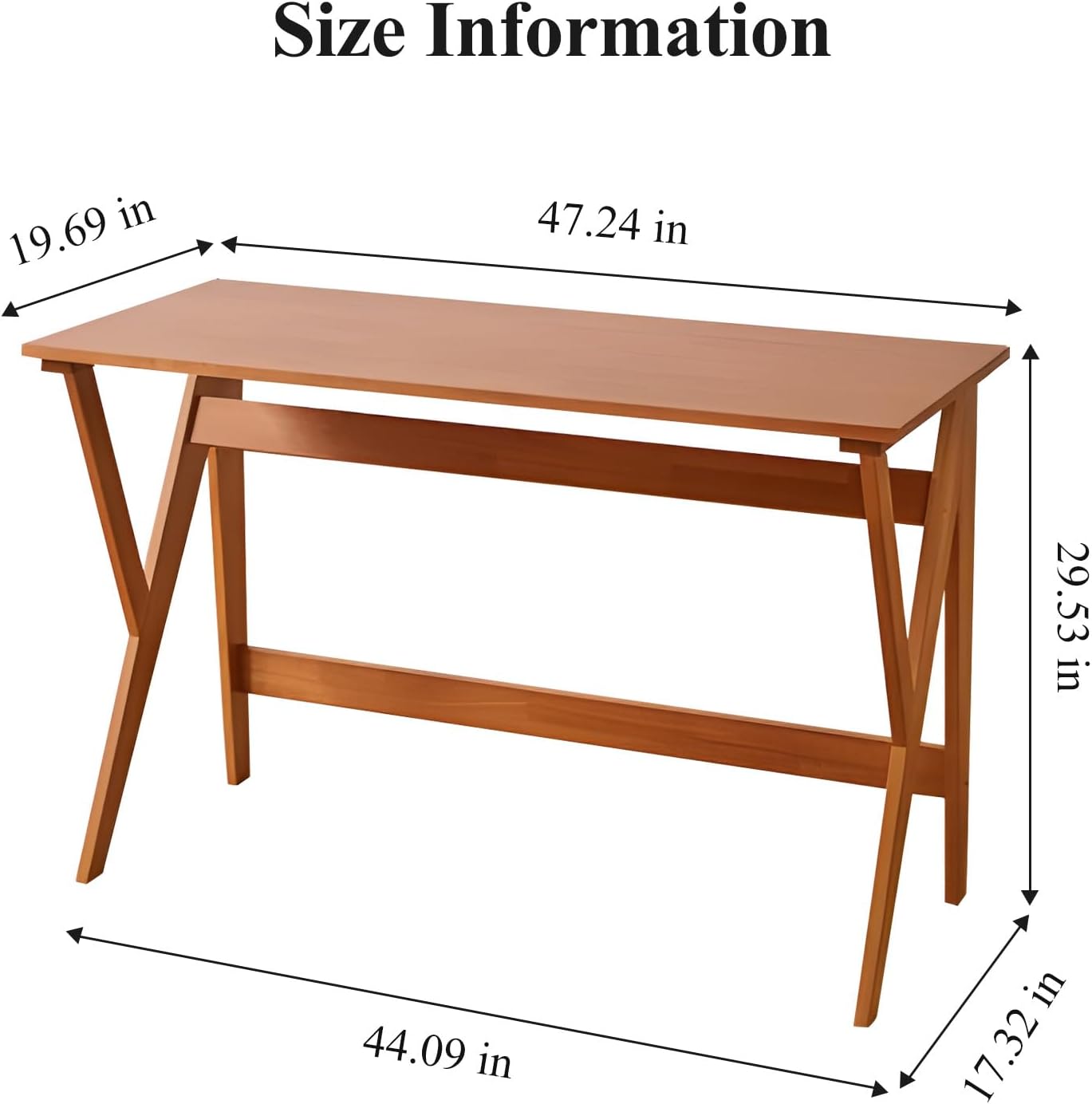 Mid Century Modern Desk, Spacious Solid Wood Writing Desk, Minimalist with K-Shaped Legs, Home Office Desk, 29.5 H x 47.2 W x 19.7 D Inches(Natural)