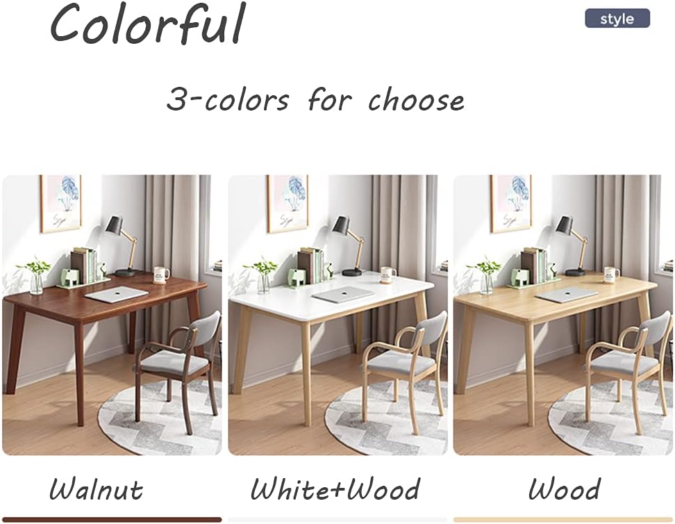IOTXY Simple Wooden Writing Desk - Modern Minimalist Style PC Laptop Computer Workbench with Solid Wood Legs, 55" W Home Office Work Table for TV Stand Music Video Live Broadcast Workstation, White