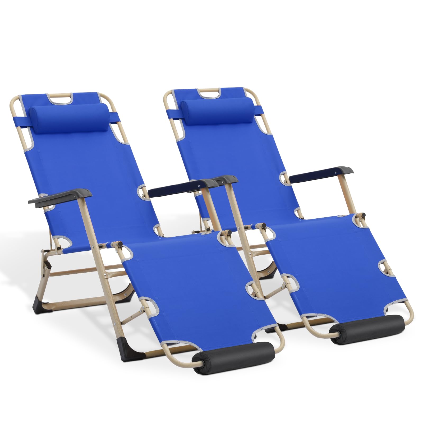 MoNiBloom Patio Lounge Chair Set of 2 Folding Lawn Lounger Outdoor Camp Reclining Chair with Adjustable Headrest for Garden Yard Pool Side, 330lbs Capacity