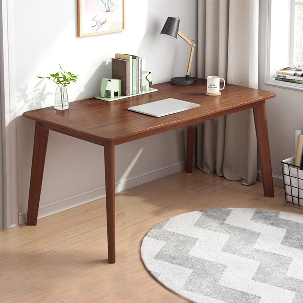IOTXY Simple Wooden Writing Desk - Modern Minimalist Style PC Laptop Computer Workbench with Solid Wood Legs, 55" W Home Office Work Table for TV Stand Music Video Live Broadcast Workstation, White