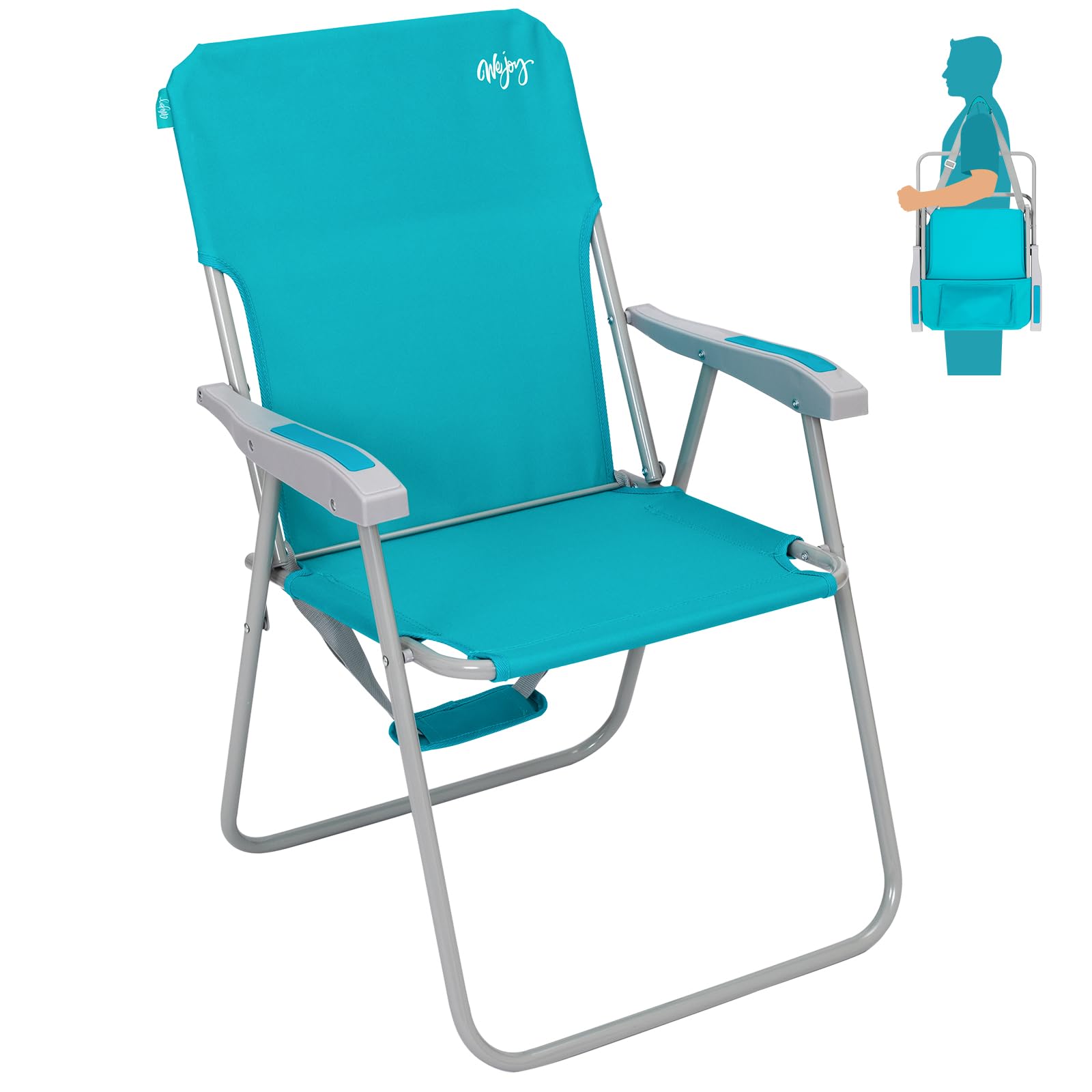 #WEJOY Folding Beach Chair for Adults, Lightweight Beach Chair with Shoulder Straps, High Back Camping Chairs with Hard Armrest, Supports 300lbs for Outdoor Lawn Concert