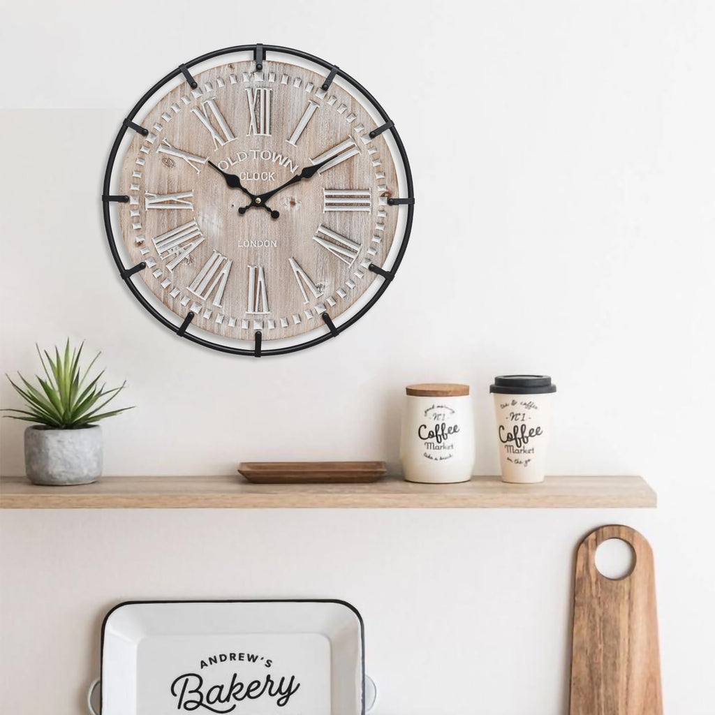 EMAX HOME 30 Inch Extra Large Wall Clock - Farmhouse Rustic Wood & Metal Design Silent Non-Ticking Battery Operated Decorative Oversized Clock for Living Room, Kitchen, Office & Bedroom