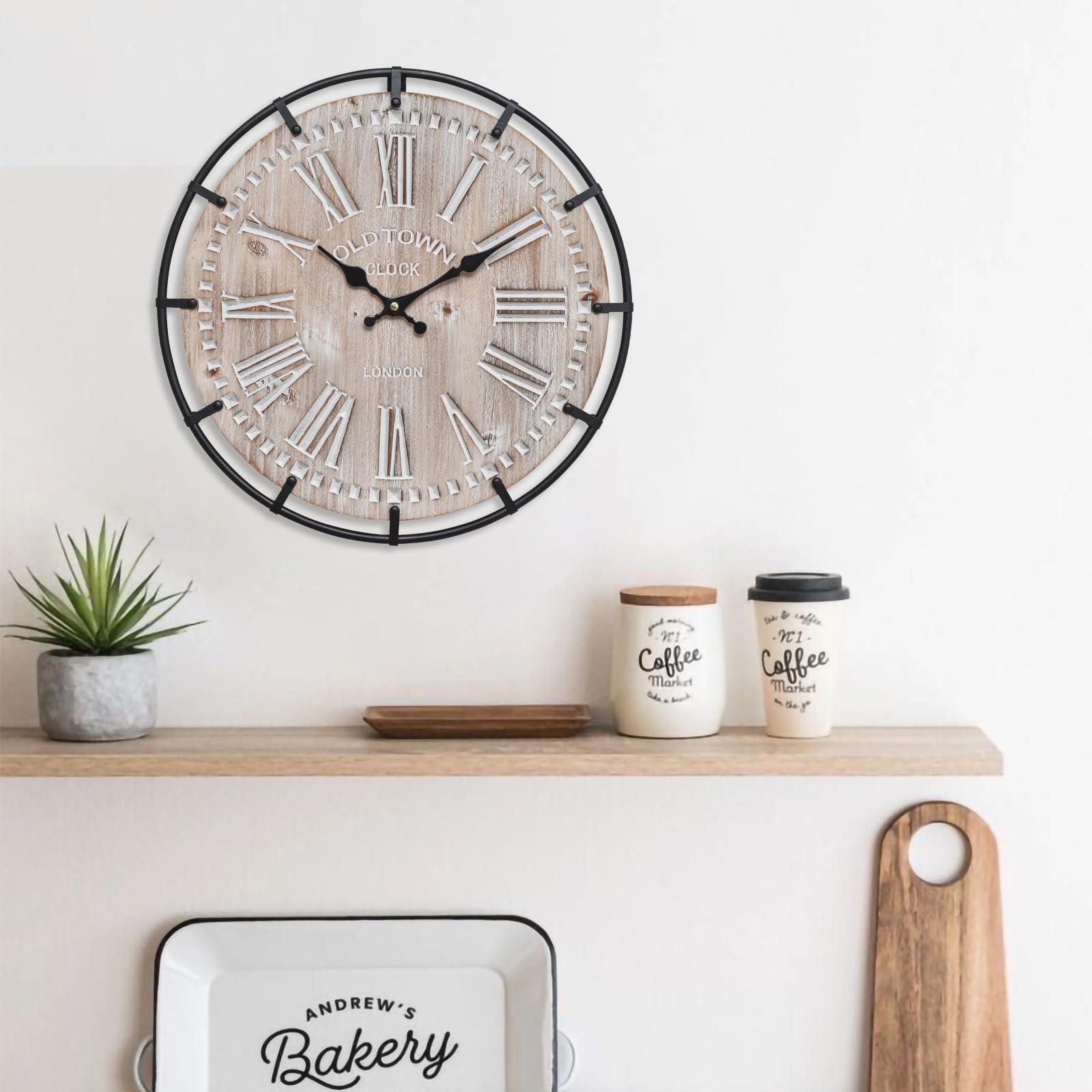 EMAX HOME 30 Inch Extra Large Wall Clock - Farmhouse Rustic Wood & Metal Design Silent Non-Ticking Battery Operated Decorative Oversized Clock for Living Room, Kitchen, Office & Bedroom