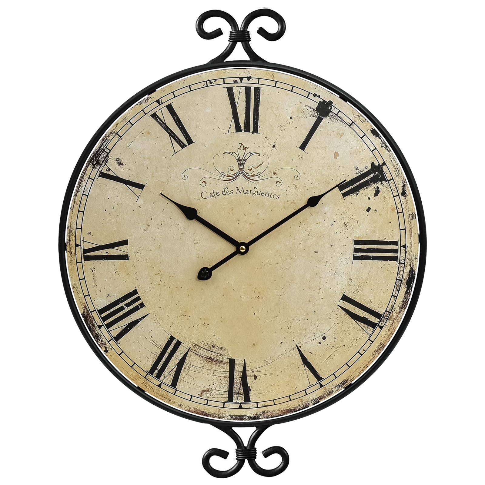 Farmhouse Wall Clock, 17H×13.4D Inch, Wrought Iron Frame with Warm Gray Finish, Vintage Wall Clock Silent Battery Operated Wall Clocks for Home Living Room Kitchen Bedroom