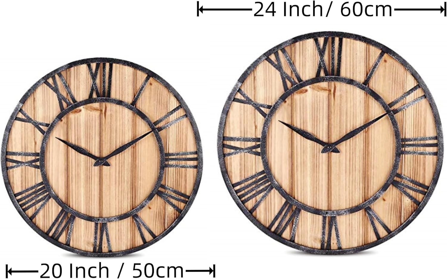 Evursua 20 Inch Large Metal&Wood Wall Clocks Modern Rustic Blend Farmhouse Clocks Distressed Real Wood Handmade Clock for Living Room Decor Home Wall Hanging Accessories Oversized