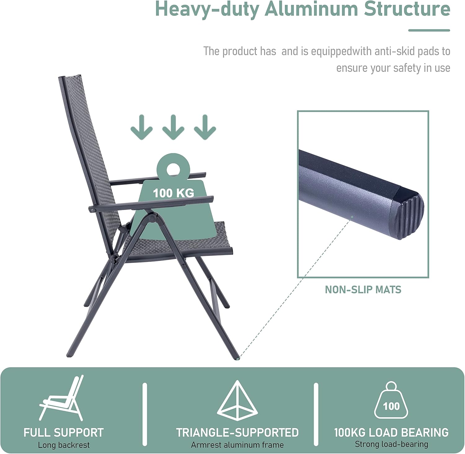 recliners Patio Folding Chair, Large, Gray