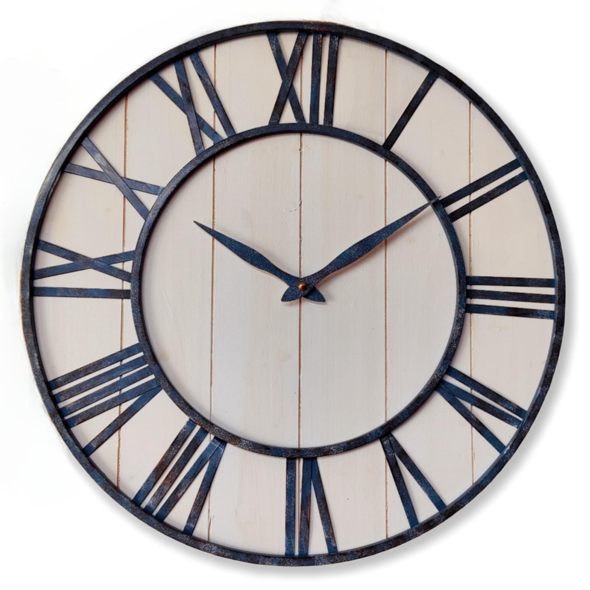 Evursua 20 Inch Large Metal&Wood Wall Clocks Modern Rustic Blend Farmhouse Clocks Distressed Real Wood Handmade Clock for Living Room Decor Home Wall Hanging Accessories Oversized