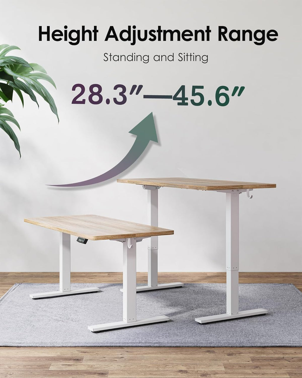 TIQLAB Electric Height Adjustable Standing Desk 47.2×23.6 inch, Sit Stand Desk with Splice Board, Memory Controller, White Frame & Maple Top Computer Workstation for Home Office