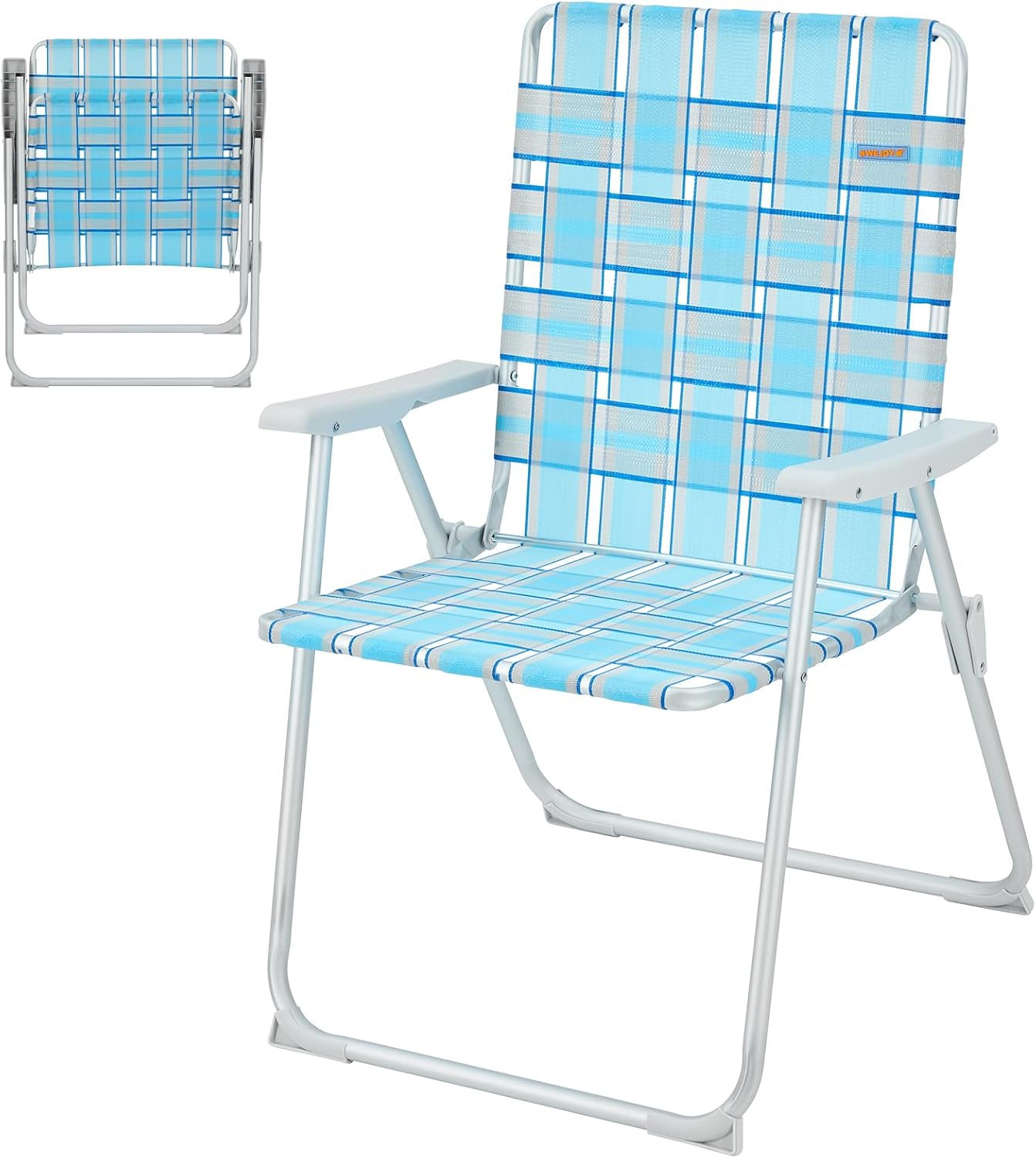 #WEJOY Folding Beach Chair for Adults, Lightweight Beach Chair with Shoulder Straps, High Back Camping Chairs with Hard Armrest, Supports 300lbs for Outdoor Lawn Concert