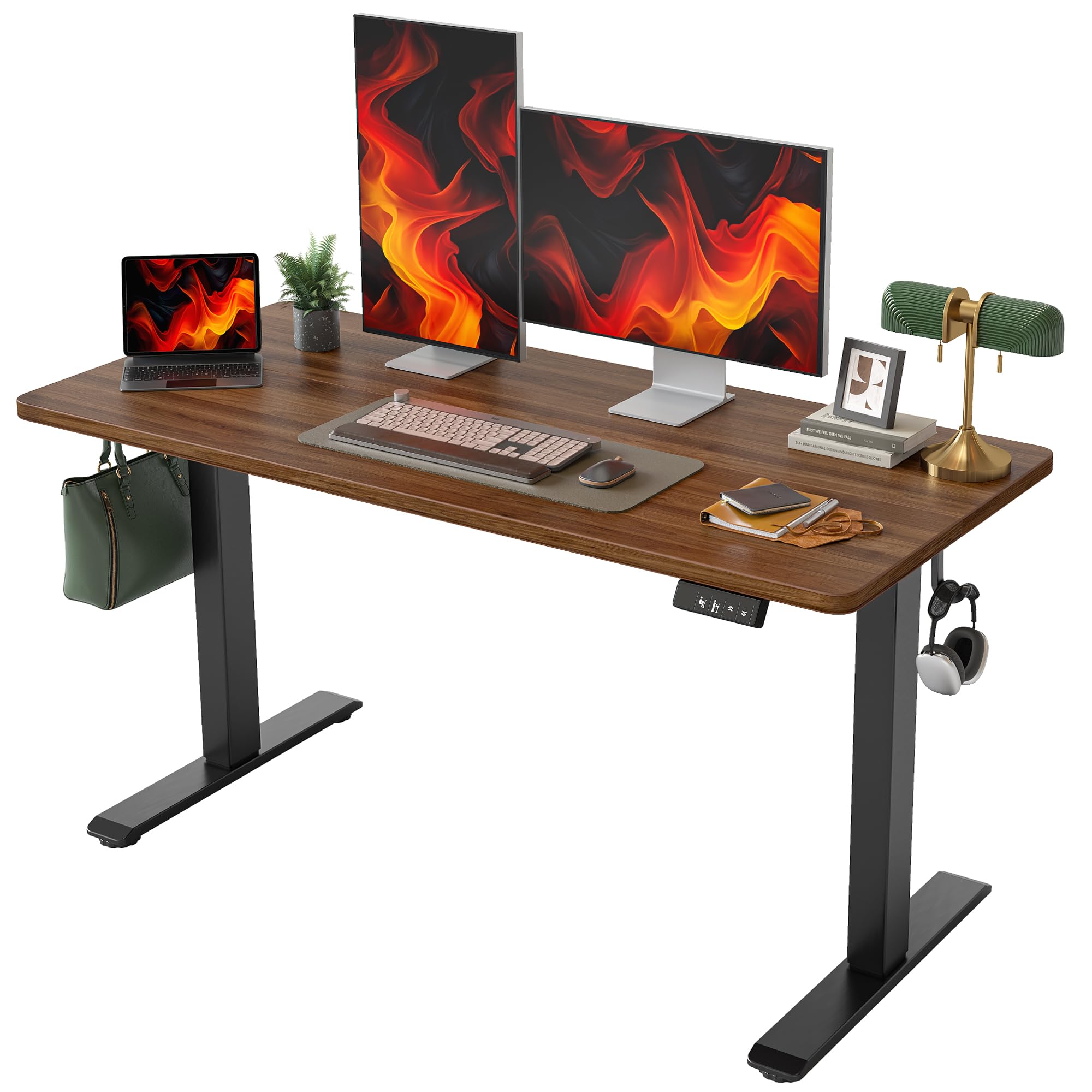 TIQLAB Electric Height Adjustable Standing Desk 47.2×23.6 inch, Sit Stand Desk with Splice Board, Memory Controller, White Frame & Maple Top Computer Workstation for Home Office