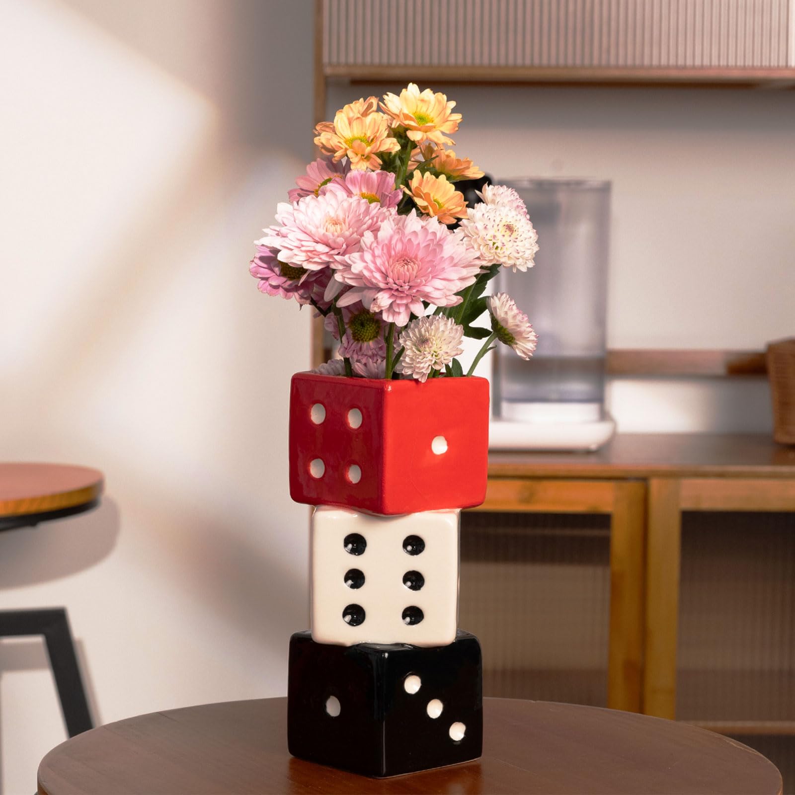 MOUGIGI Unique Ceramic Vase, Cute Boho Decor, Small Cream Vase for Dried Flowers or Single Bud - Sun and Moon Face Design
