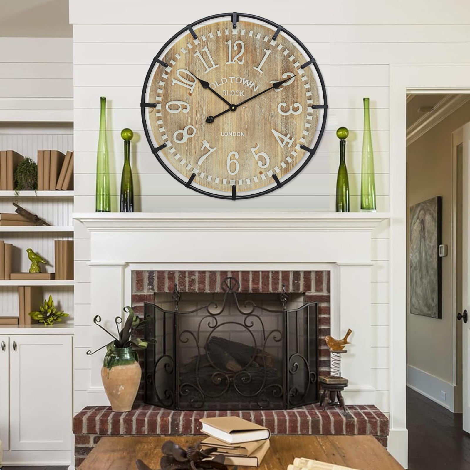 EMAX HOME 30 Inch Extra Large Wall Clock - Farmhouse Rustic Wood & Metal Design Silent Non-Ticking Battery Operated Decorative Oversized Clock for Living Room, Kitchen, Office & Bedroom