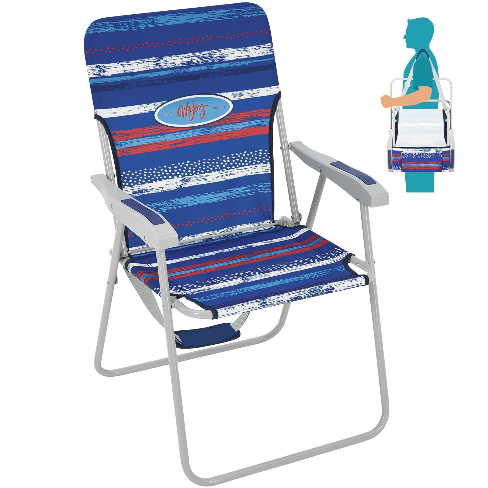 #WEJOY Folding Beach Chair for Adults, Lightweight Beach Chair with Shoulder Straps, High Back Camping Chairs with Hard Armrest, Supports 300lbs for Outdoor Lawn Concert